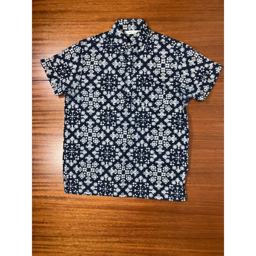 3sixteen Mens Small Navy Blue‎ Bandana Paisely Print Cotton Linen Shirt Made USA